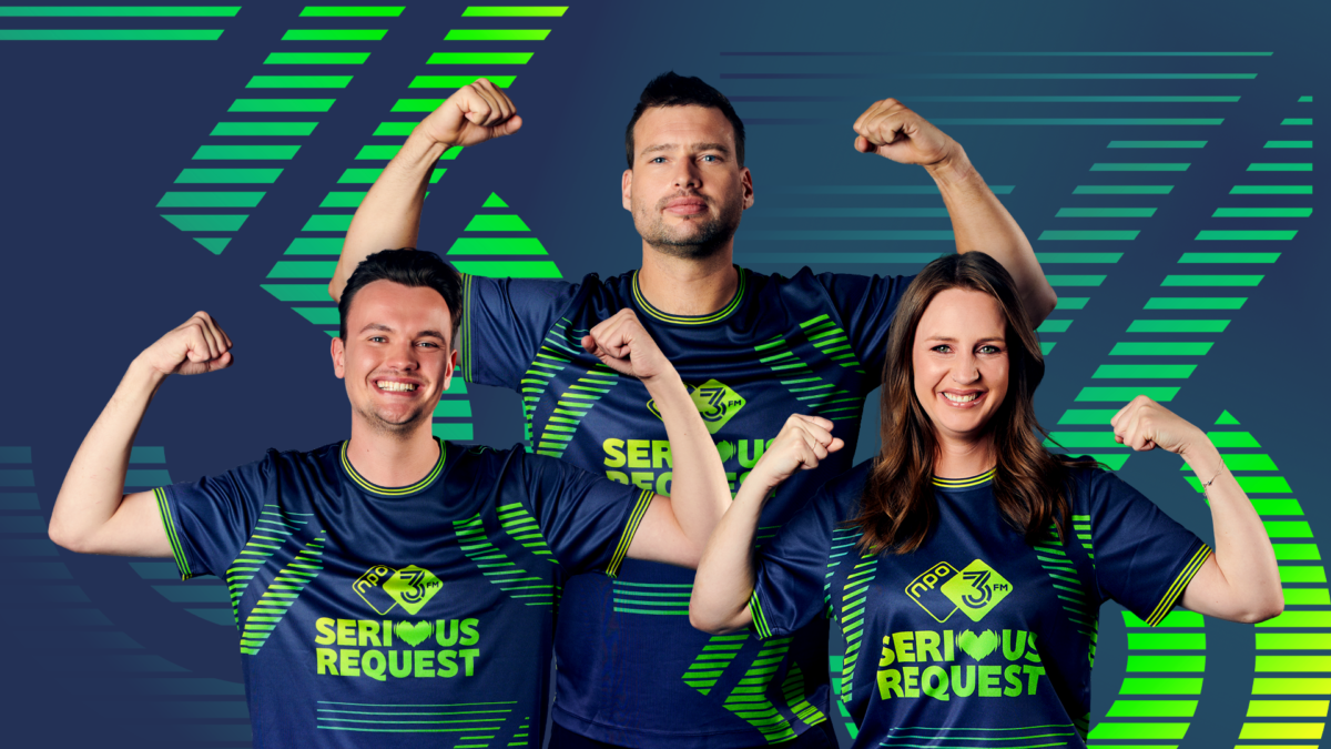 Barend, Sophie en Mart in Glazen Huis tijdens 3FM Serious Request 2025