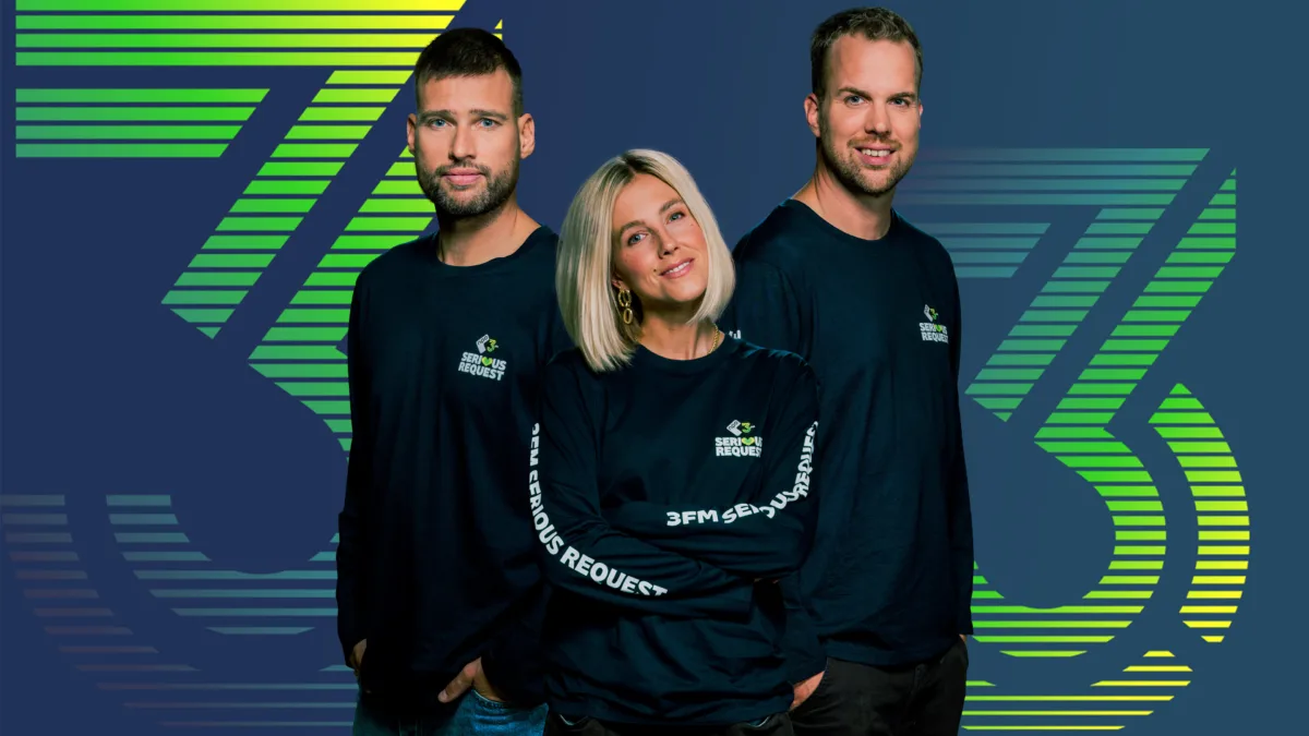 Barend, Nellie en Wijnand het Glazen Huis in tijdens 3FM Serious Request