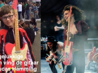 Dit jochie kreeg de gitaar van Lucas Hamming