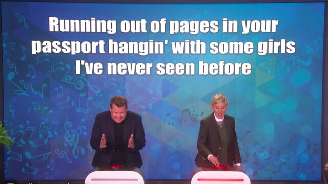 James Corden, Ellen Degeneres en Mitch van Modern Family spelen een spelletje