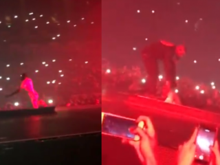 Video: Travis Scott valt van het podium tijdens het concert van Drake