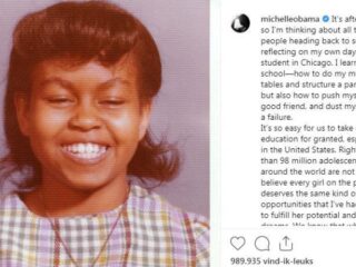 Michelle Obama deelt oude schoolfoto: "Elk meisje verdient dezelfde kans"