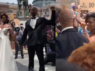 Pasgetrouwd stel uit Philadelphia belandt in demonstratie en doet mee