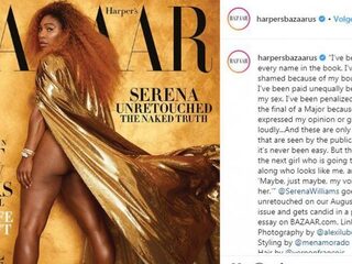 Serena Williams rockt onbewerkte Harper's Bazaar-cover
