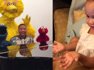 VIDEO: Dochtertje John Legend ziet vader in Sesamstraat en gelooft haar ogen niet