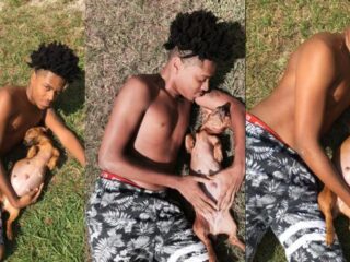 FOTO'S: Guy gaat viral met romantische fotoshoot met zwangere hond