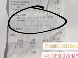 Antwerpse ober beledigt klant op bon: 'voor de dikzak aan tafel 1'