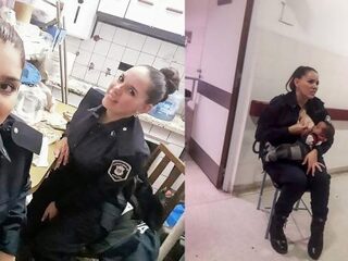 Foto van agente die ondervoede baby borstvoeding geeft gaat wereld over