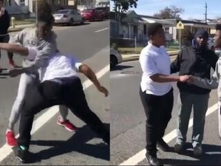 Man zet vechtende jongens en filmende omstanders op hun plek