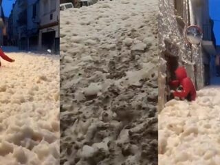 Opvallend: dikke schuimlaag op Spaanse straten door storm