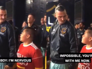 Zlatan Ibrahimović helpt nerveuze mascotte het veld op