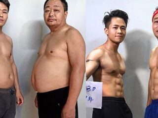 Chinese vader en zoon vallen samen af en delen hun transformatie