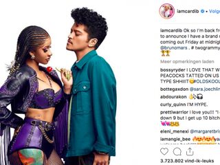 Cardi B kondigt nieuwe track aan met Bruno Mars