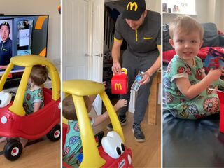 Vader maakt thuis drive-thru voor jarig zoontje dat niet naar buiten kan