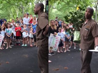 Pakketjesbezorger wordt na 13 jaar trouwe dienst verrast door de hele buurt