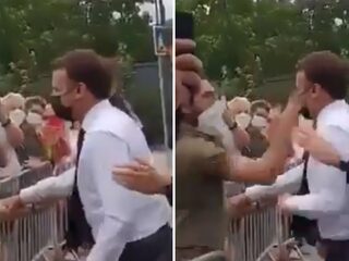 Franse president Macron krijgt klap in zijn gezicht