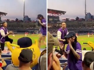 Vrouw rent weg na huwelijksaanzoek in vol honkbalstadion