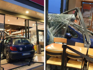 Vrienden geven elkaar rijles en rijden volle bak Burger King binnen