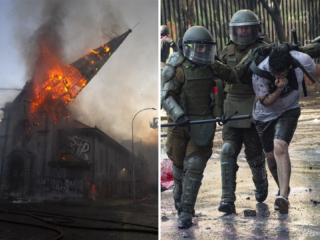 Heftige rellen in Chili, twee kerken in brand gestoken