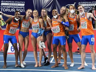 Nederlandse mannen en vrouwen winnen estafette op EK Indoor