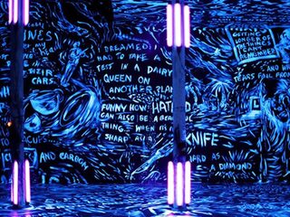 Vliegen in het taalkunstwerk Chalkroom van Laurie Anderson