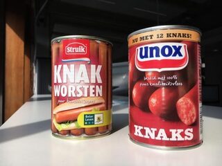 Wat is 'puur kwaliteitsvlees' op knakworstverpakking van Unox en Struik?