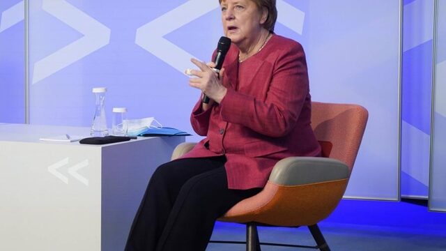 Merkel geeft vandaag de jaarlijkse 5 mei-lezing via een videoverbinding