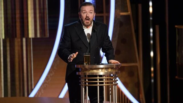 Snoeiharde Ricky Gervais op Golden Globes ‘gevaarlijke keuze, maar wel een kijkcijferhit’