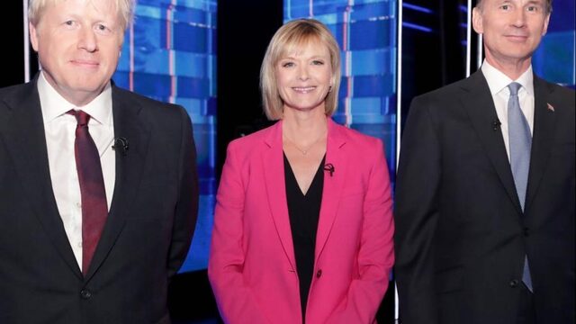 Premierskandidaten Johnson en Hunt botsen over brexit in tv-debat