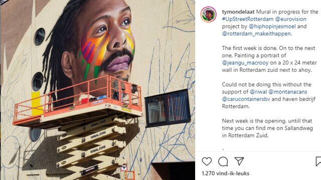 Nederlandse songfestival artiest Jeangu Macrooy krijgt groot straatkunstportret bij Ahoy