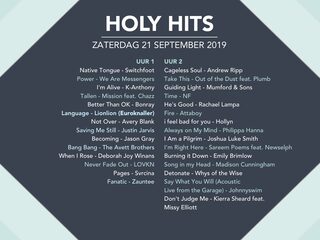 Playlist Holy Hits 21 september 2019