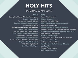 Playlist Holy Hits 20 april 2019