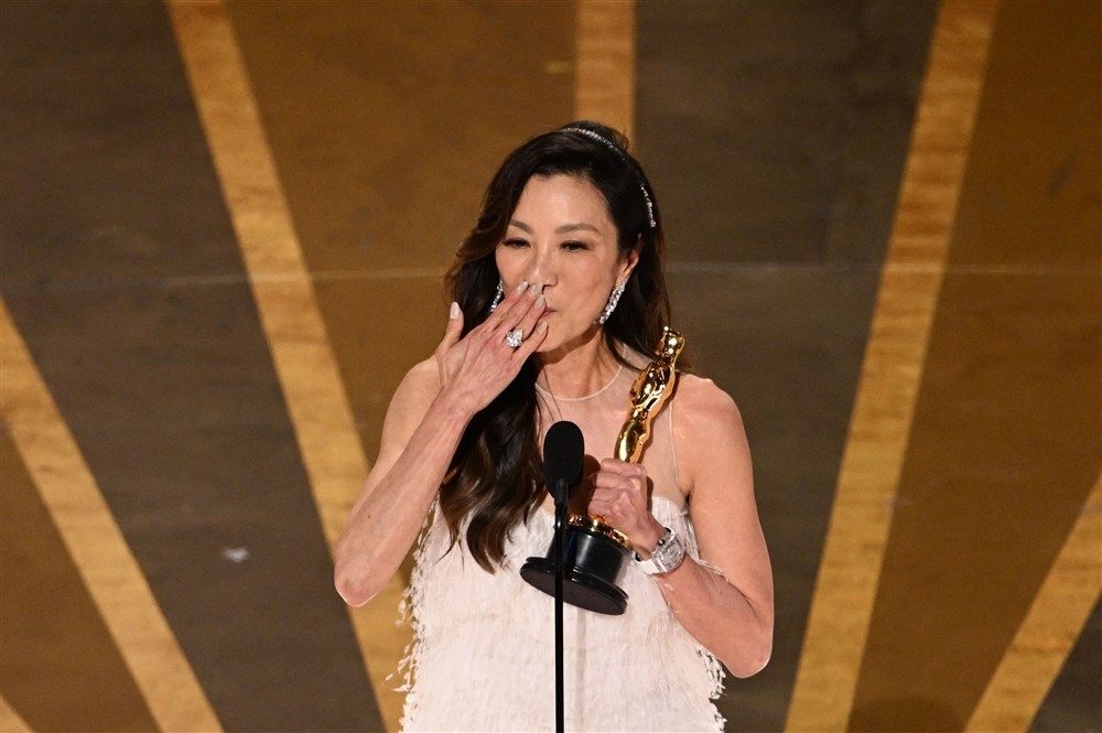 Malaysian actress Michelle Yeoh accepts the Oscar for Best Actress in a Leading Role for "Everything Everywhere All at Once" onstage during the 95th Annual Academy Awards at the Dolby Theatre in Hollywood, California on March 12, 2023.