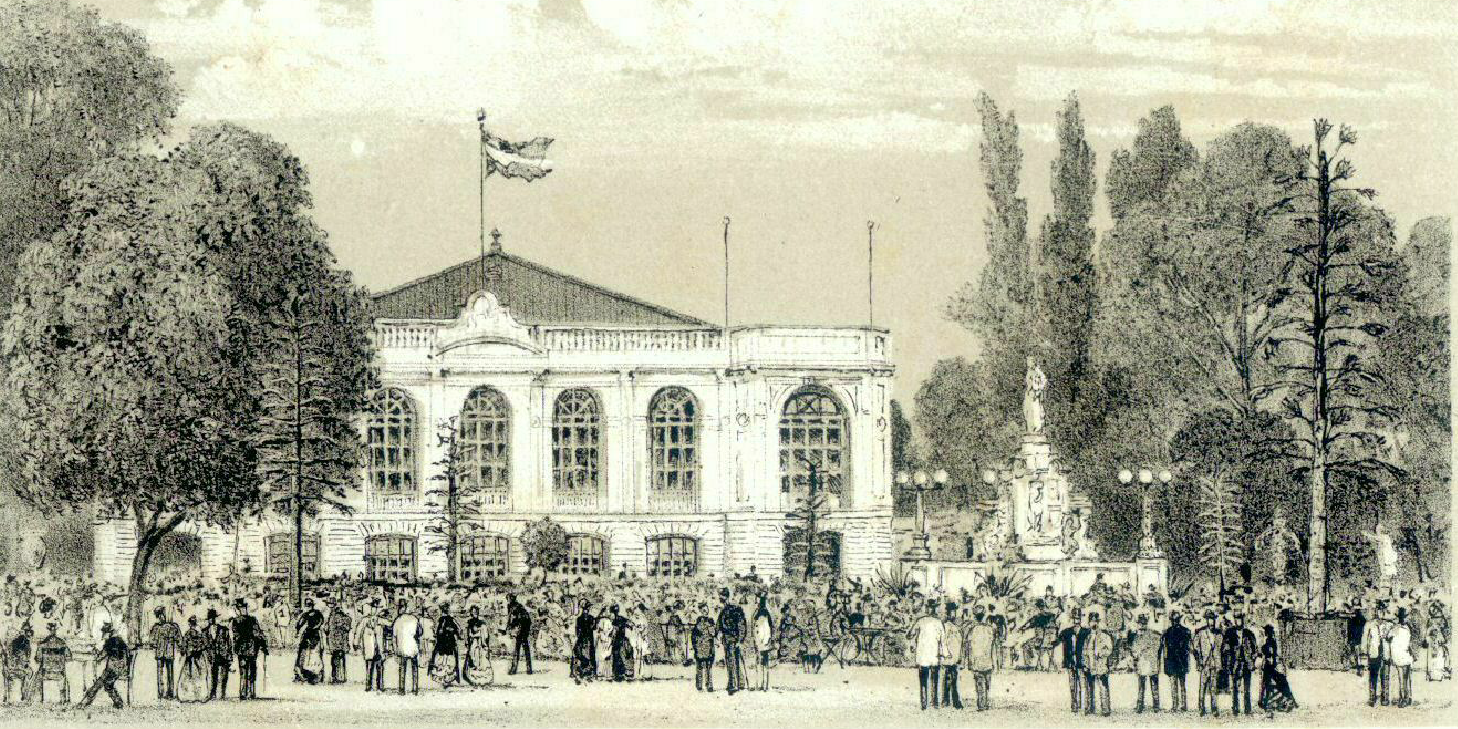 Achterzijde concertzaal Tivoli en zicht op park Tivoli