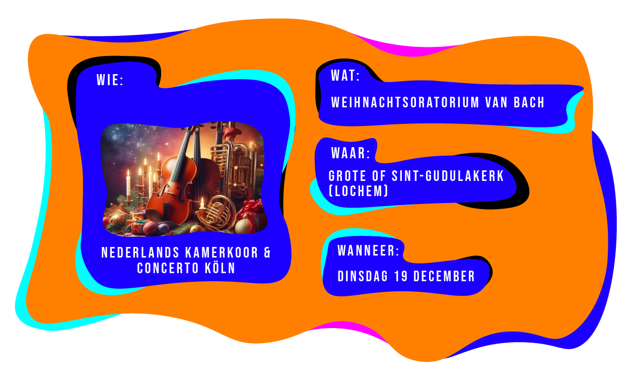 Wie: Nederlands Kamerkoor & Concerte Köln. Wat: Weihnactsoratorium van Bach. Waar: Grote of Sint-Gudulakerk (Lochem), wanneer: dinsdag 19 december. (Lochem)