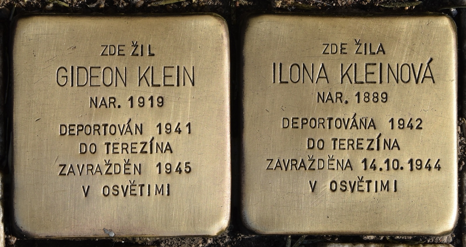 Stolpersteine in Praag ter herinnering aan Gideon Klein en Ilona Kleinova