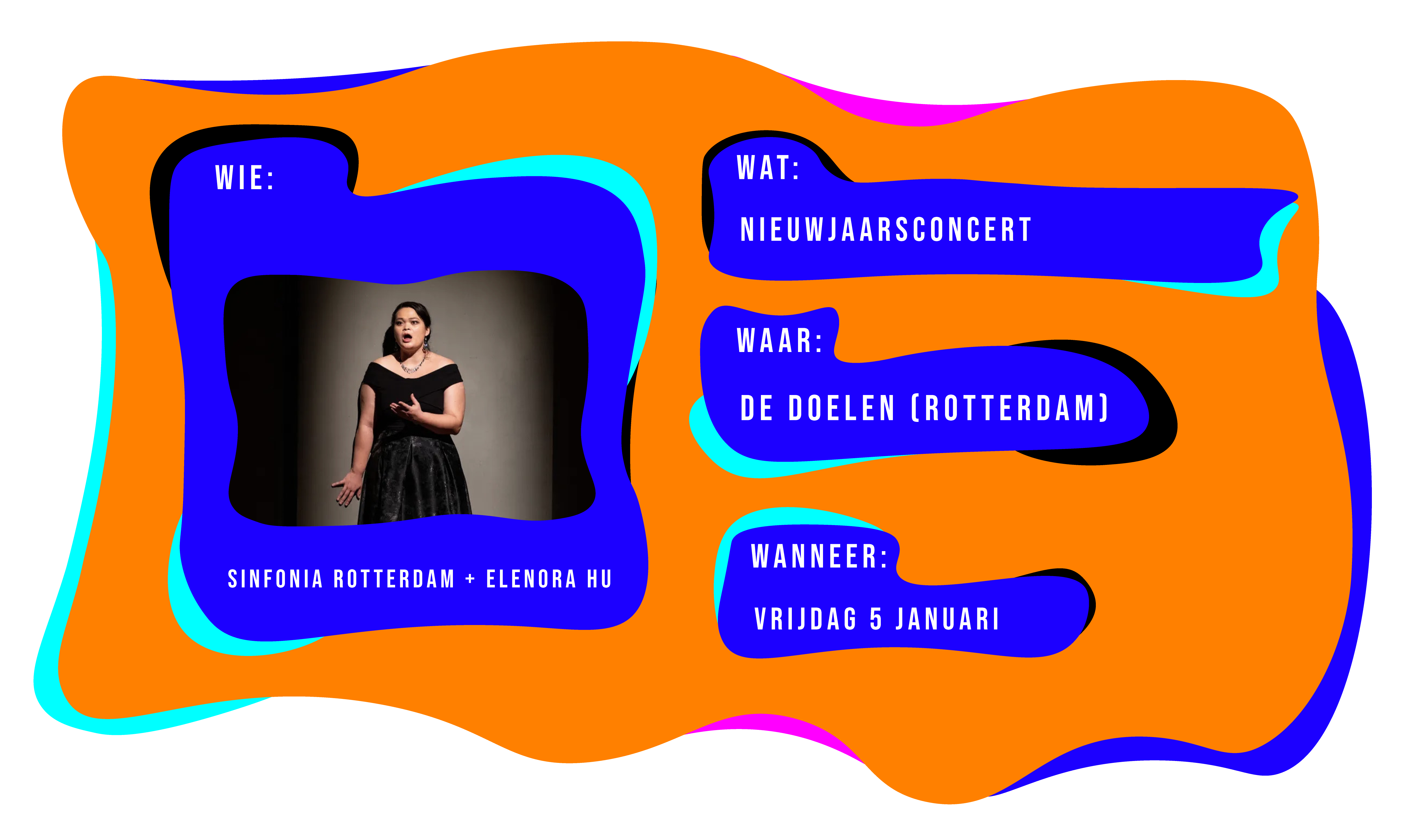 Wie: Sinfonia Rotterdam met Elenora Hu. Wat: Nieuwjaarsconcert. Waar: De Doelen Rotterdam. Wanneer: vrijdag 5 januari.