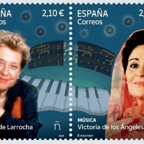 Postzegels van pianist Alicia de Larrocha en sopraan Victoria de los Ángeles