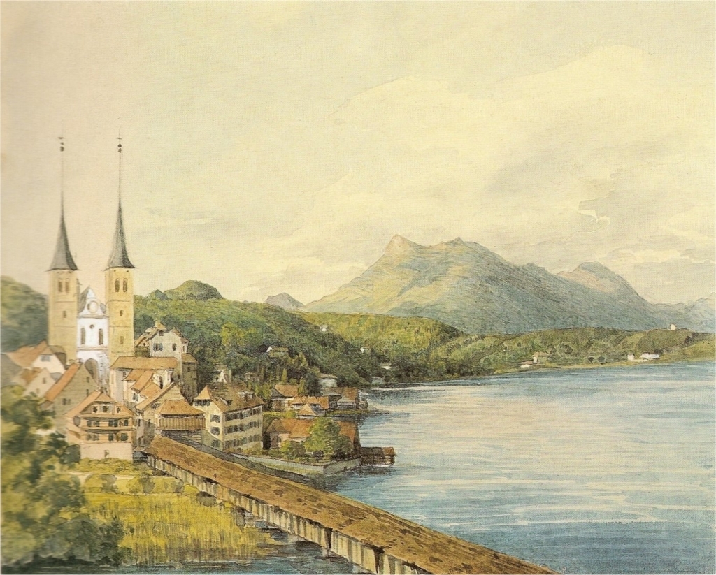 Zicht op Luzern, een aquarel van Felix Mendelssohn uit 1847.