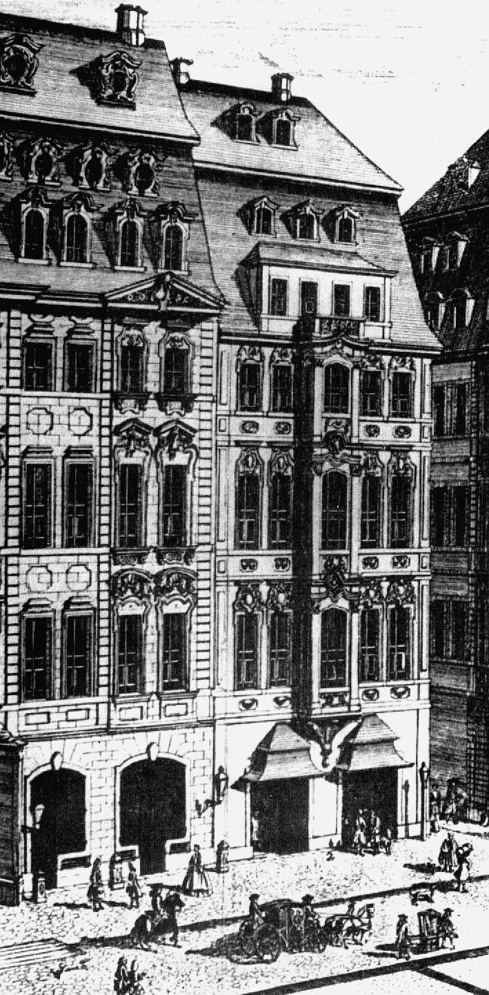Een tekening van Café Zimmermann in Leipzig uit 1732.