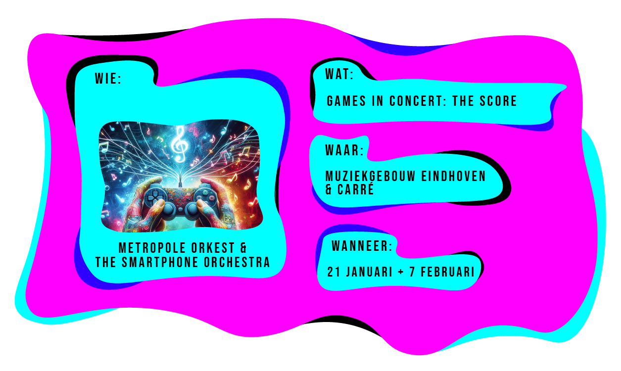 Wie: Metropole Orkest en The Smartphone Orchestra. Wat: Games in concert: the score. Waar: Muziekgebouw Eindhoven en Carré. Wanneer: 21 januari en 7 februari 2024.