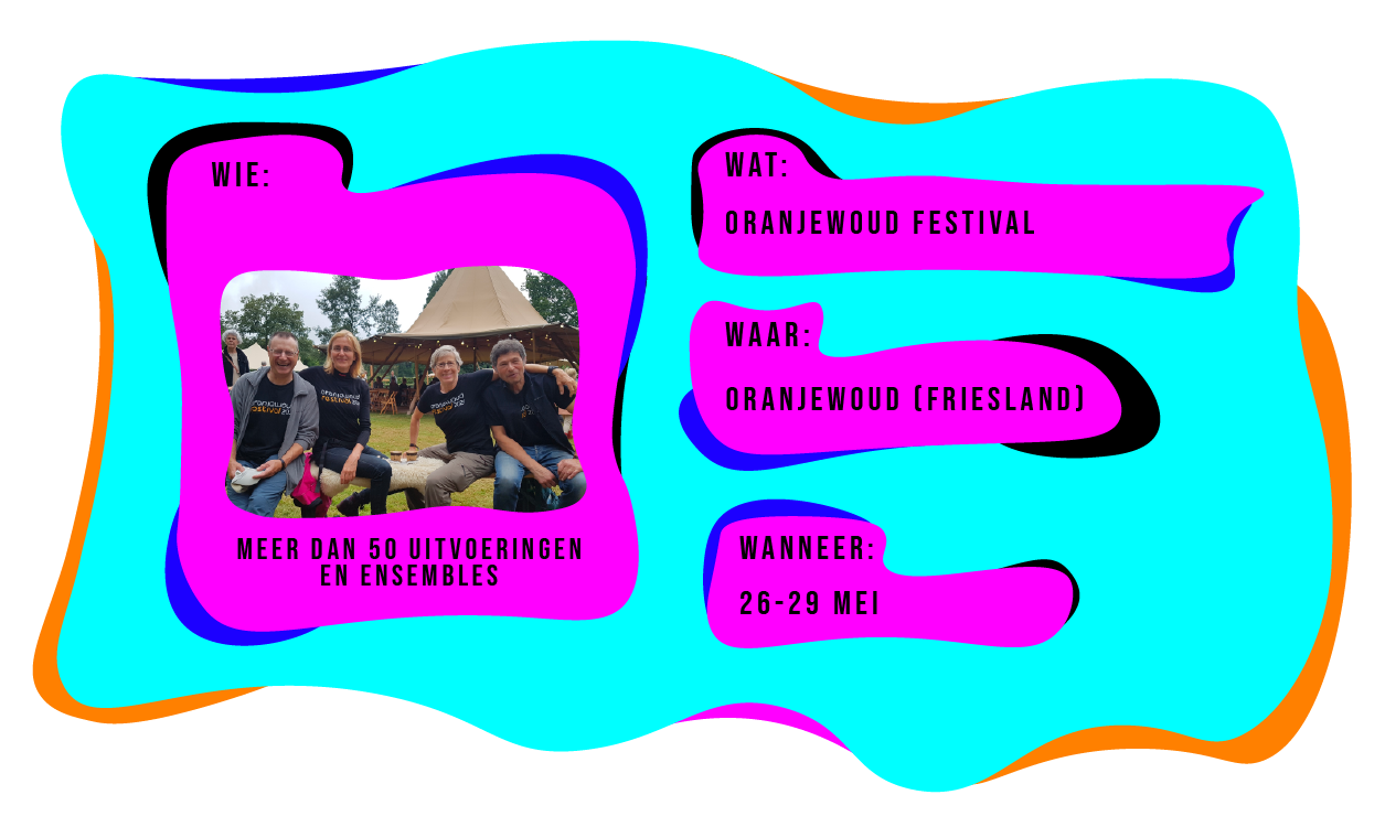 Meer dan 50 uitvoerenden en ensembles in het Oranjewoud Festival in Oranjewoud Friesland. 26-29 mei.